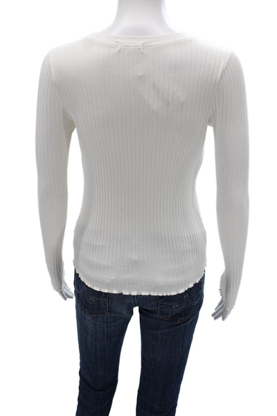 Goldie Women Basic White Long Sleeve T-Shirt Round Neck Modal Size S