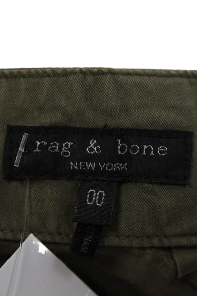 Rag & Bone Womens Cargo Pants Green Cotton Military Zip Size 00