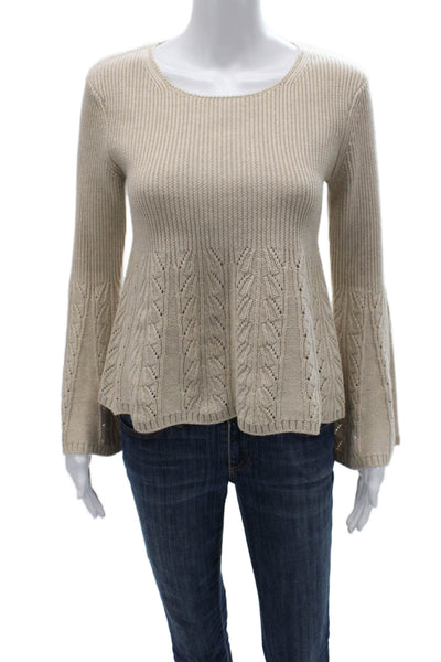 See by Chloe Womens Pullover Sweater Ivory Geometric Wool Long Sleeve Size S