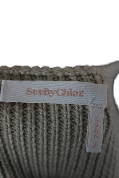 See by Chloe Womens Pullover Sweater Ivory Geometric Wool Long Sleeve Size S