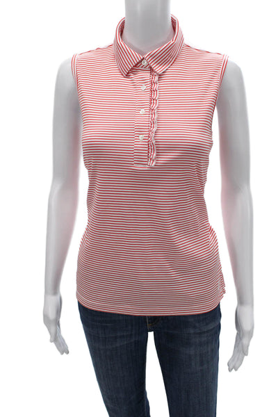 Tory Sport Women Red Striped Collared Sleeveless Polo Size S