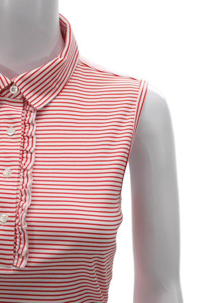 Tory Sport Women Red Striped Collared Sleeveless Polo Size S