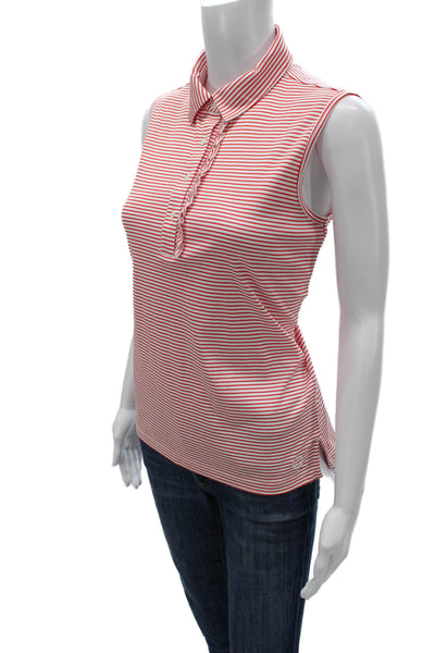 Tory Sport Women Red Striped Collared Sleeveless Polo Size S