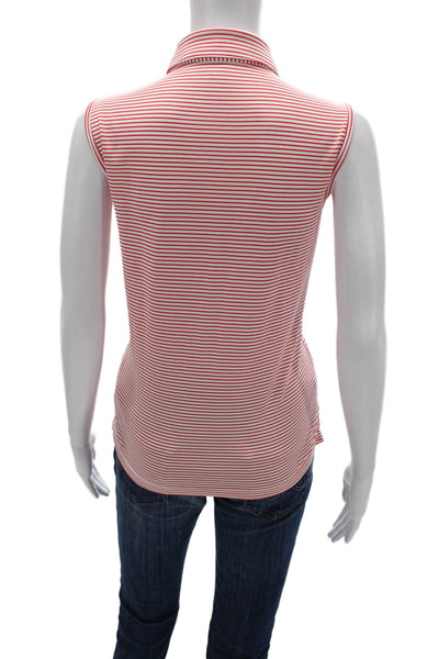 Tory Sport Women Red Striped Collared Sleeveless Polo Size S