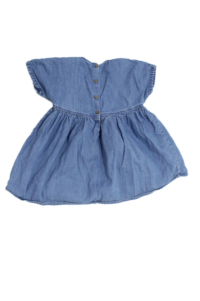 Next Girls Cotton Embroidered Floral Denim Dress Blue Size 2-3y