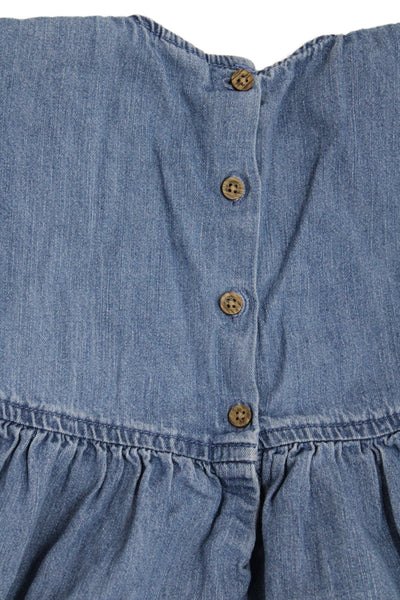 Next Girls Cotton Embroidered Floral Denim Dress Blue Size 2-3y