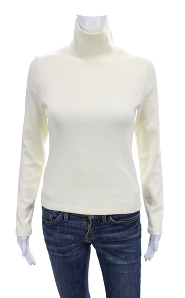 Donni Women Basic Ivory Cotton Blend Turtleneck Long Sleeve T-Shirt Size S