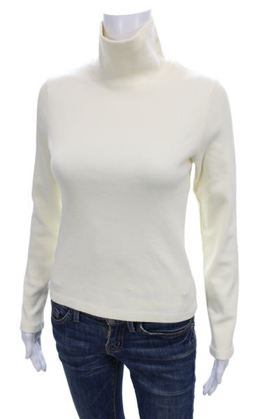 Donni Women Basic Ivory Cotton Blend Turtleneck Long Sleeve T-Shirt Size S