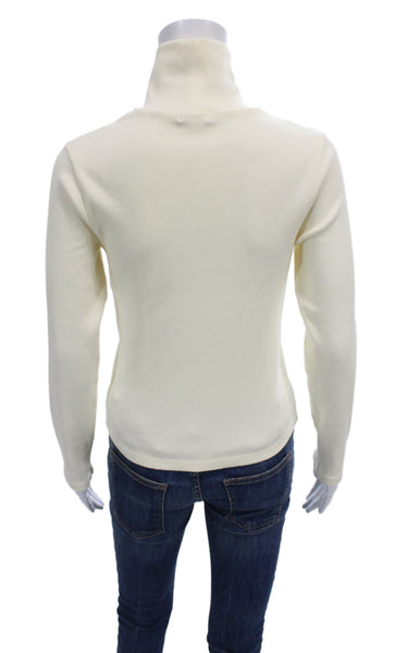 Donni Women Basic Ivory Cotton Blend Turtleneck Long Sleeve T-Shirt Size S