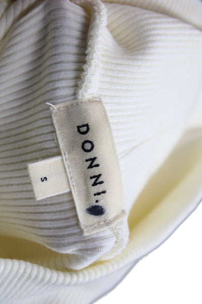 Donni Women Basic Ivory Cotton Blend Turtleneck Long Sleeve T-Shirt Size S