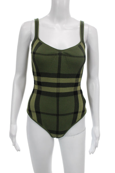 Burberry Women One Piece Green Plaid Cotton V Neck Sleeveless Size S