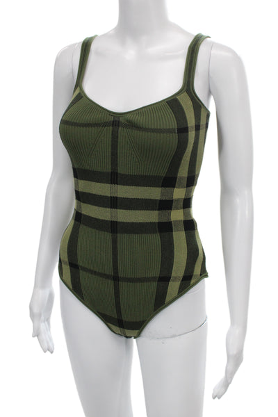 Burberry Women One Piece Green Plaid Cotton V Neck Sleeveless Size S