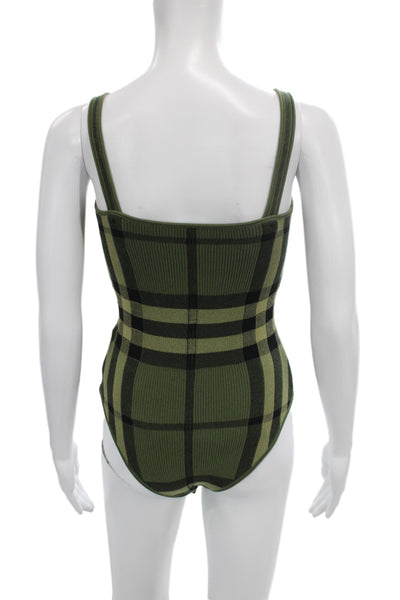 Burberry Women One Piece Green Plaid Cotton V Neck Sleeveless Size S
