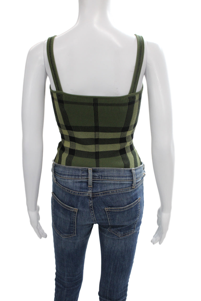 Burberry Women One Piece Green Plaid Cotton V Neck Sleeveless Size S