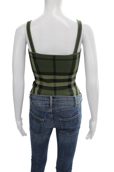 Burberry Women One Piece Green Plaid Cotton V Neck Sleeveless Size S