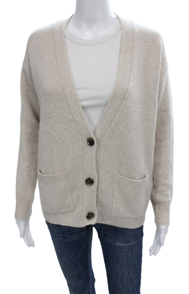 Allude Women Cashmere V Neck Long Sleeve Cardigan Beige Size XS