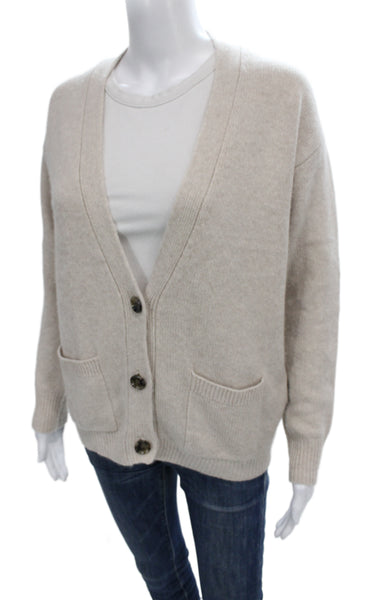 Allude Women Cashmere V Neck Long Sleeve Cardigan Beige Size XS