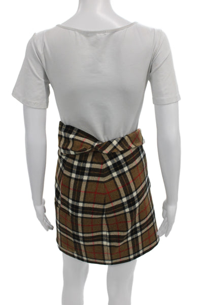 Jacquemus Womens Wrap Plaid Wool Mini Skirt Brown Button Size 36
