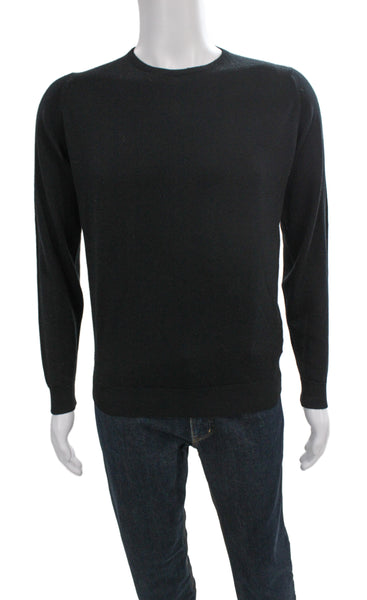 John Smedley Mens Black Crew Neck Pullover Sweater 100% Wool Size M