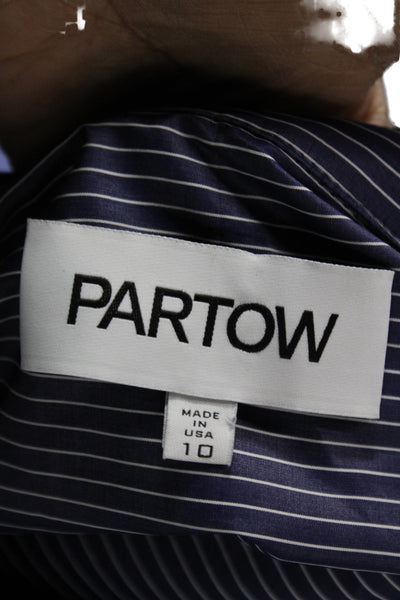 Partow Women Collared Striped Cotton Button-Up Blouse Long Sleeve Blue Size 10