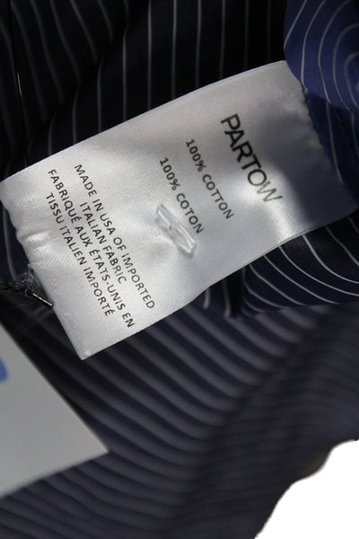 Partow Women Collared Striped Cotton Button-Up Blouse Long Sleeve Blue Size 10