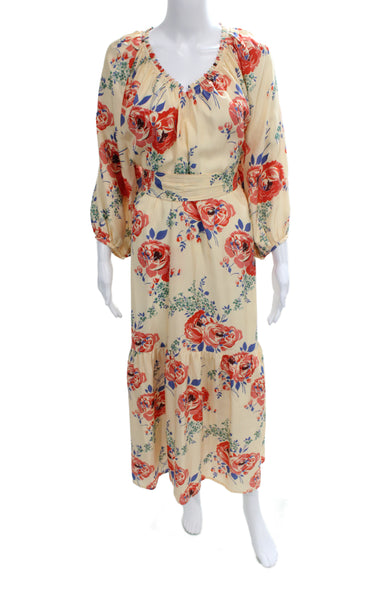 The Great Womens Maxi Floral Silk V-Neck Long Sleeve Dress Multicolor Size 1