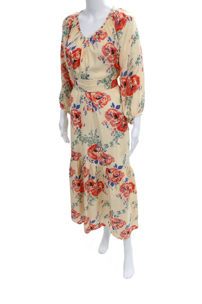 The Great Womens Maxi Floral Silk V-Neck Long Sleeve Dress Multicolor Size 1