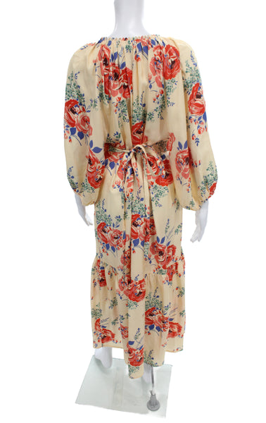 The Great Womens Maxi Floral Silk V-Neck Long Sleeve Dress Multicolor Size 1