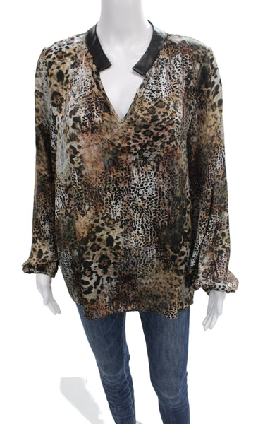 Lola & Sophie Women Tunic Multicolor Animal Print Silk Long Sleeve Size L