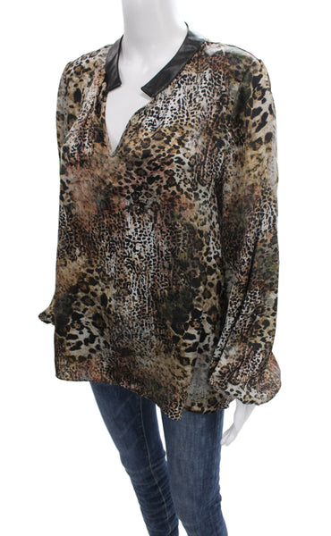 Lola & Sophie Women Tunic Multicolor Animal Print Silk Long Sleeve Size L