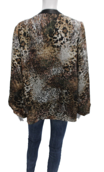 Lola & Sophie Women Tunic Multicolor Animal Print Silk Long Sleeve Size L