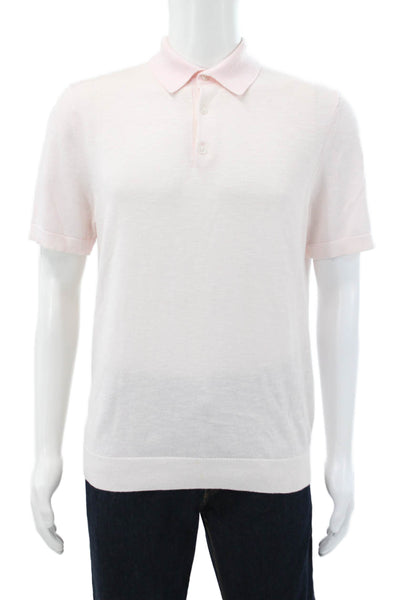 Reiss Mens Basic Collared Short Sleeve Polo Pink Viscose Size L