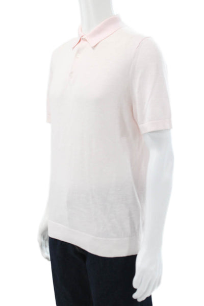 Reiss Mens Basic Collared Short Sleeve Polo Pink Viscose Size L
