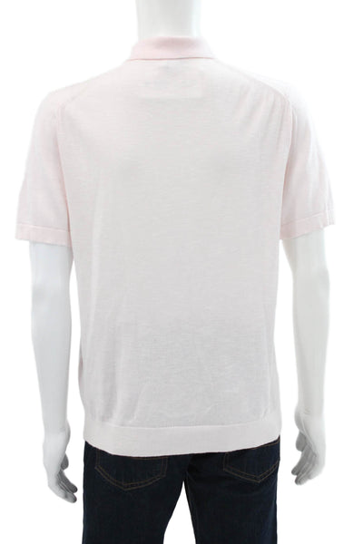 Reiss Mens Basic Collared Short Sleeve Polo Pink Viscose Size L
