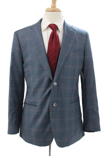 Cardinal of Canada Mens Blue Wool Plaid Sport Coat 2 Piece Button Size 40