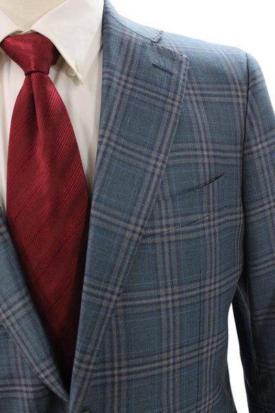 Cardinal of Canada Mens Blue Wool Plaid Sport Coat 2 Piece Button Size 40