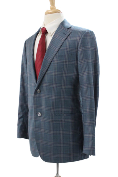 Cardinal of Canada Mens Blue Wool Plaid Sport Coat 2 Piece Button Size 40