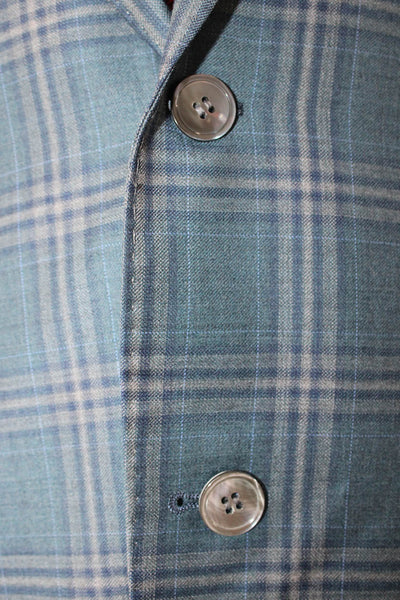 Cardinal of Canada Mens Blue Wool Plaid Sport Coat 2 Piece Button Size 40