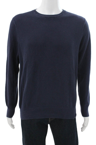 J Crew Mens Pullover Sweater Blue Cotton Blend Crew Neck Long Sleeve Size L