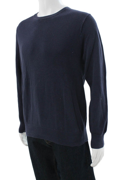 J Crew Mens Pullover Sweater Blue Cotton Blend Crew Neck Long Sleeve Size L