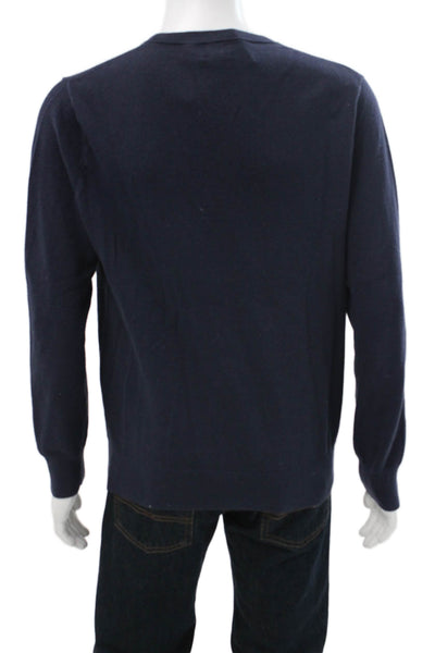 J Crew Mens Pullover Sweater Blue Cotton Blend Crew Neck Long Sleeve Size L