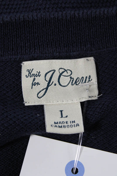 J Crew Mens Pullover Sweater Blue Cotton Blend Crew Neck Long Sleeve Size L