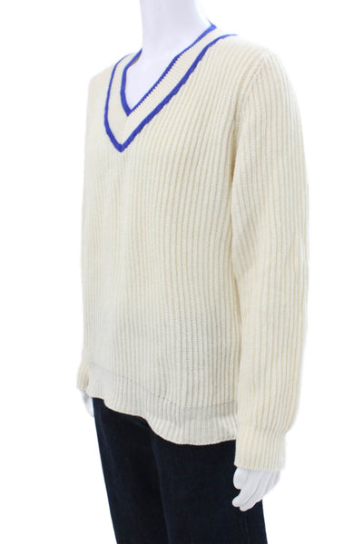 Le Mont S michel Unisex Pullover V-Neck Merino Wool Ivory Long Sleeve Size L