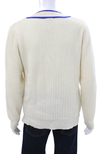 Le Mont S michel Unisex Pullover V-Neck Merino Wool Ivory Long Sleeve Size L