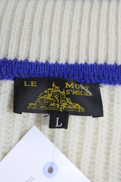 Le Mont S michel Unisex Pullover V-Neck Merino Wool Ivory Long Sleeve Size L
