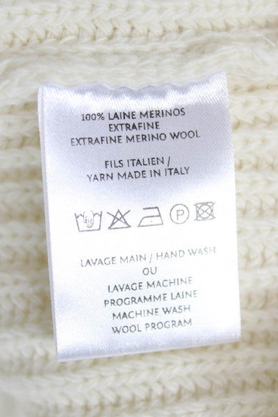 Le Mont S michel Unisex Pullover V-Neck Merino Wool Ivory Long Sleeve Size L