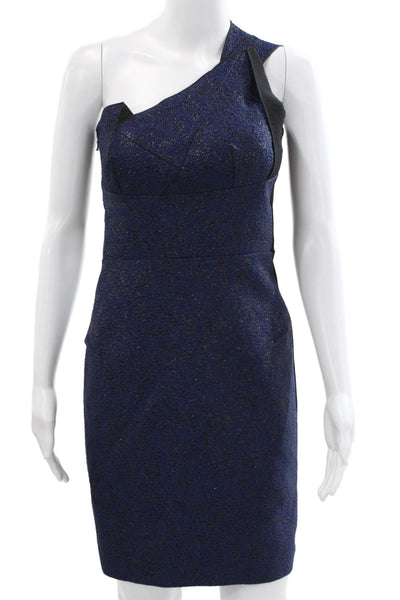 Roland Mouret Women Sheath Party Dress Blue One Shoulder Knee Length Zip Size 6