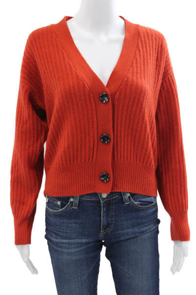 Allude Women Cardigan Cashmere V Neck Orange Long Sleeve Size S