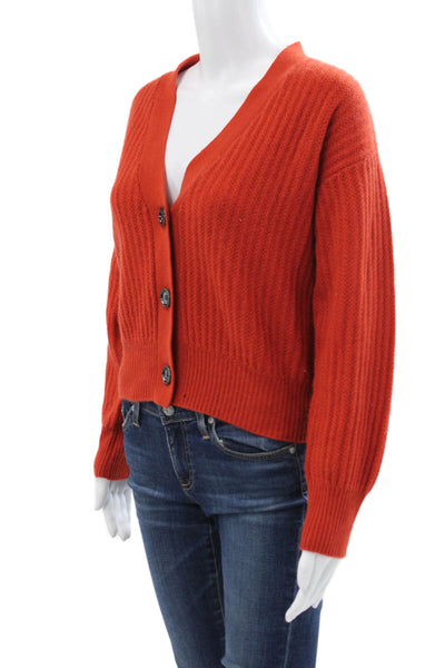 Allude Women Cardigan Cashmere V Neck Orange Long Sleeve Size S