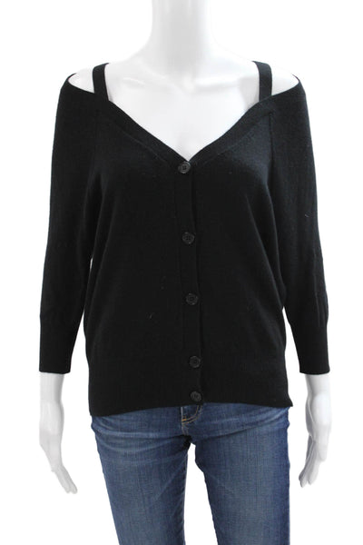 Theory Women Black Cashmere V-Neck Cardigan 3/4 Sleeve Size XS Petite